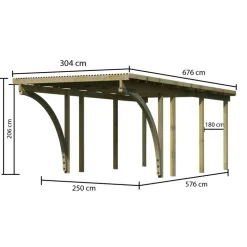 Einzelcarport 'Eco 2' 304 x 676 cm Kiefer KDI PVC-Dach, mit zwei Einfahrtsbögen