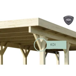 Einzelcarport 'Eco 2' 304 x 676 cm Kiefer KDI PVC-Dach, mit einem Einfahrtsbogen