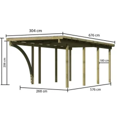 Einzelcarport 'Eco 2' 304 x 676 cm Kiefer KDI PVC-Dach, mit einem Einfahrtsbogen