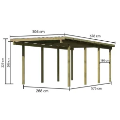 Einzelcarport 'Eco 2' 304 x 676 cm Kiefer KDI PVC-Dach
