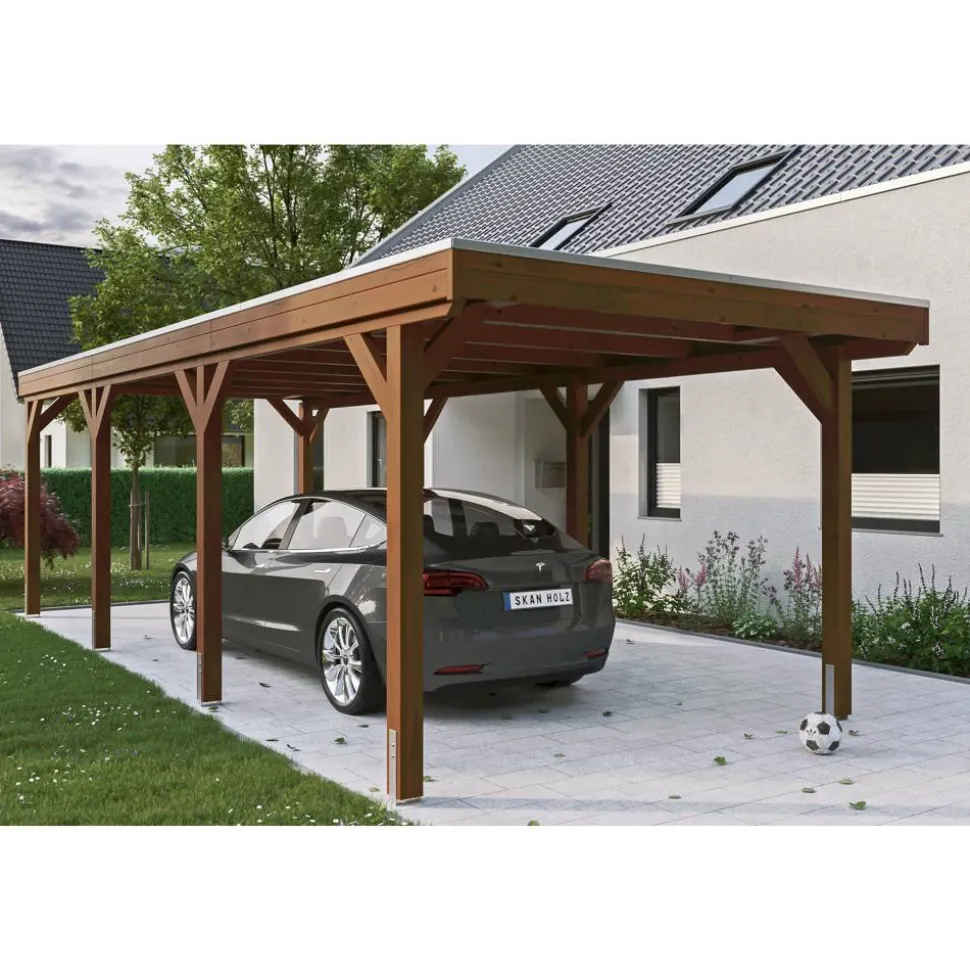Einzelcarport 'Grunewald' 321 x 796 cm nussbaumfarben mit EPDM-dach
