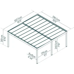 Einzelcarport 'Oslo' anthrazit 607,5 x 596,5 cm Polycarbonat grau