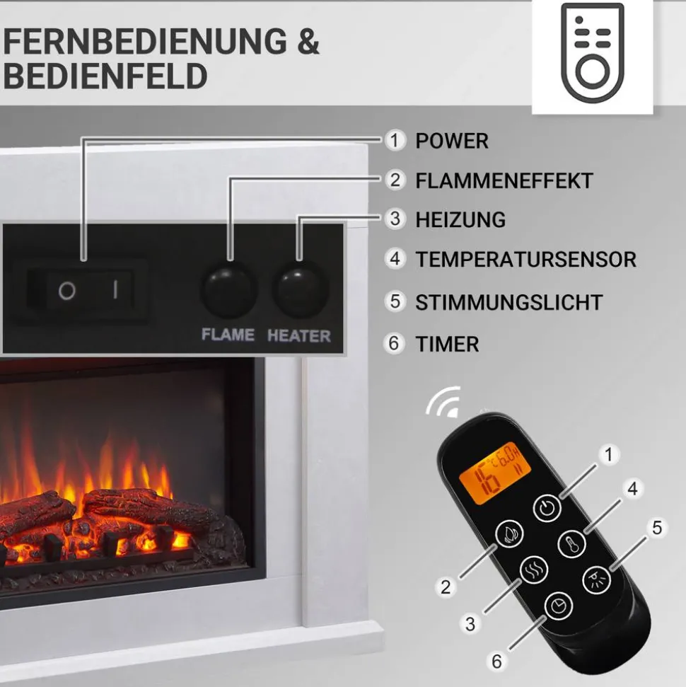 Elektrokamin 'Apollon' betongrau 2 kW