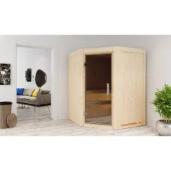 Elementsauna 'Adora' naturbelassen mit graphitfarbener Tür 151 x 151 x 198 cm