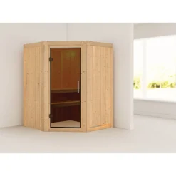 Elementsauna 'Adora' naturbelassen mit graphitfarbener Tür 151 x 151 x 198 cm