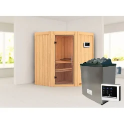 Elementsauna 'Adriana' naturbelassen mit Klarglastür 9 kW Ofen externe Steuerung easy 170 x 151 x 198 cm
