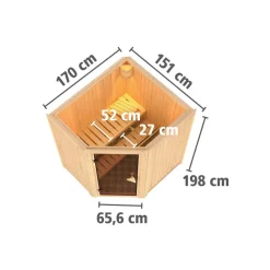 Elementsauna 'Adriana' naturbelassen mit Klarglastür 9 kW Ofen externe Steuerung easy 170 x 151 x 198 cm