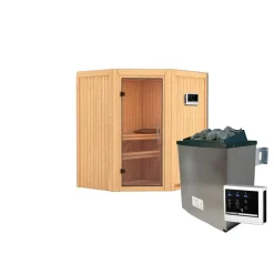 Elementsauna 'Adriana' naturbelassen mit Klarglastür 9 kW Ofen externe Steuerung easy 170 x 151 x 198 cm