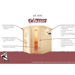 Elementsauna 'Aina' naturbelassen mit Kranz und Energiespartür 210 x 132 x 202 cm