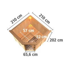 Elementsauna 'Alicia' naturbelassen mit Kranz 9 kW Bio-Ofen externe Steuerung Easy 210 x 210 x 202 cm