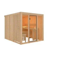 Elementsauna 'Arabella' naturbelassen mit bronzierter Tür und Glasfront 216 x 234 x 198 cm