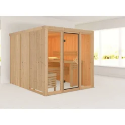 Elementsauna 'Arabella' naturbelassen mit bronzierter Tür und Glasfront 216 x 234 x 198 cm
