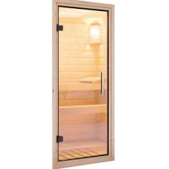 Elementsauna 'Emma' naturbelassen mit Kranz und Klarglastür 184 x 165 x 202 cm