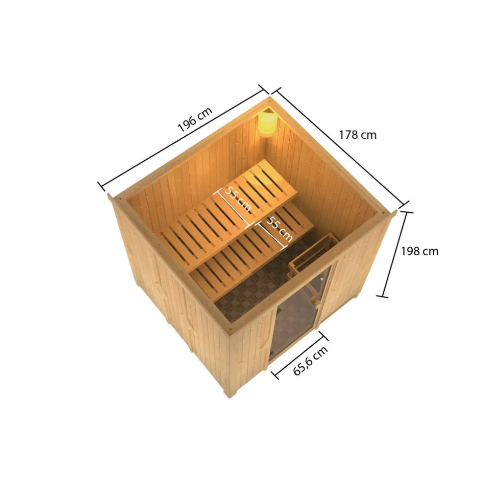 Elementsauna 'Halmstadt' natur 9 kW Bio-Ofen, Steuerung Easy, Glastür, Zubehörpaket 178 x 196 x 198 cm