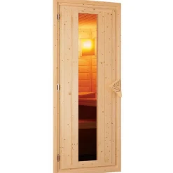 Elementsauna 'Valeria' naturbelassen mit Energiespartür und Kranz 3,6 kW Ofen integrierte Steuerung 165 x 165 x 202 cm