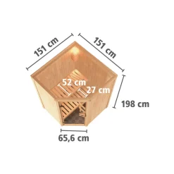 Elementsauna 'Valeria' naturbelassen mit Energiespartür 3,6 kW Ofen integrierte Steuerung 151 x 151 x 198 cm