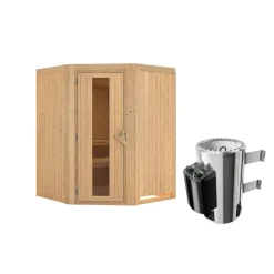 Elementsauna 'Valeria' naturbelassen mit Energiespartür 3,6 kW Ofen integrierte Steuerung 151 x 151 x 198 cm