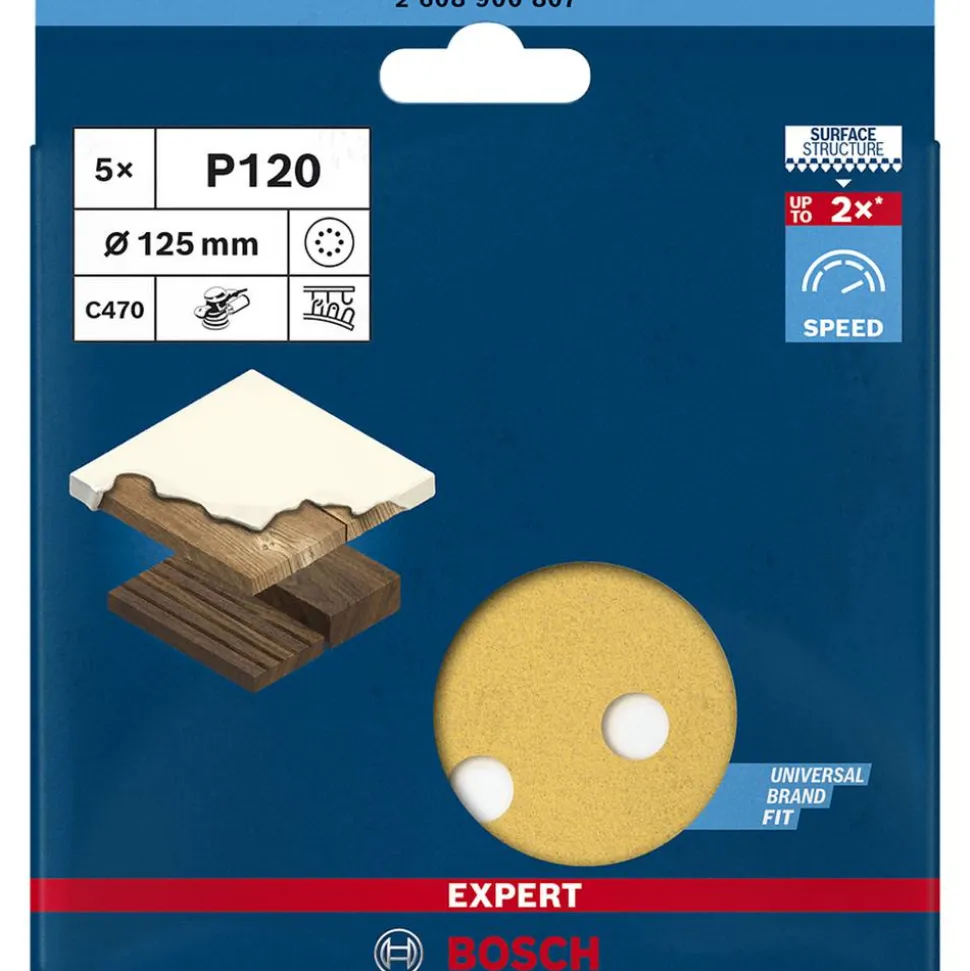 Exzenterschleifblatt 'Expert C470' Klett 8 Löcher Ø 125 mm G 120, 5-teilig