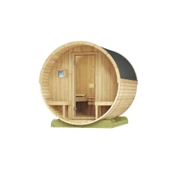 Fasssauna '198 Sparset 2' natur 9,0 kW OS-Ofen Steuerung Glastür 210,5 x 255,5 x 217,5 cm