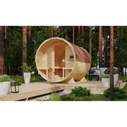 Fasssauna Größe 2 naturbelassen 9 kW Bio-Ofen externe Steuerung 225 x 295 x 229 cm