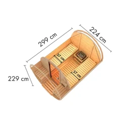 Fasssauna Größe 2 naturbelassen 9 kW Bio-Ofen externe Steuerung 225 x 295 x 229 cm