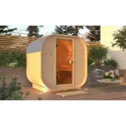 Fasssauna 'Sisco 1' naturbelassen 9 kW Ofen integrierte Steuerung 199 x 175 x 205 cm