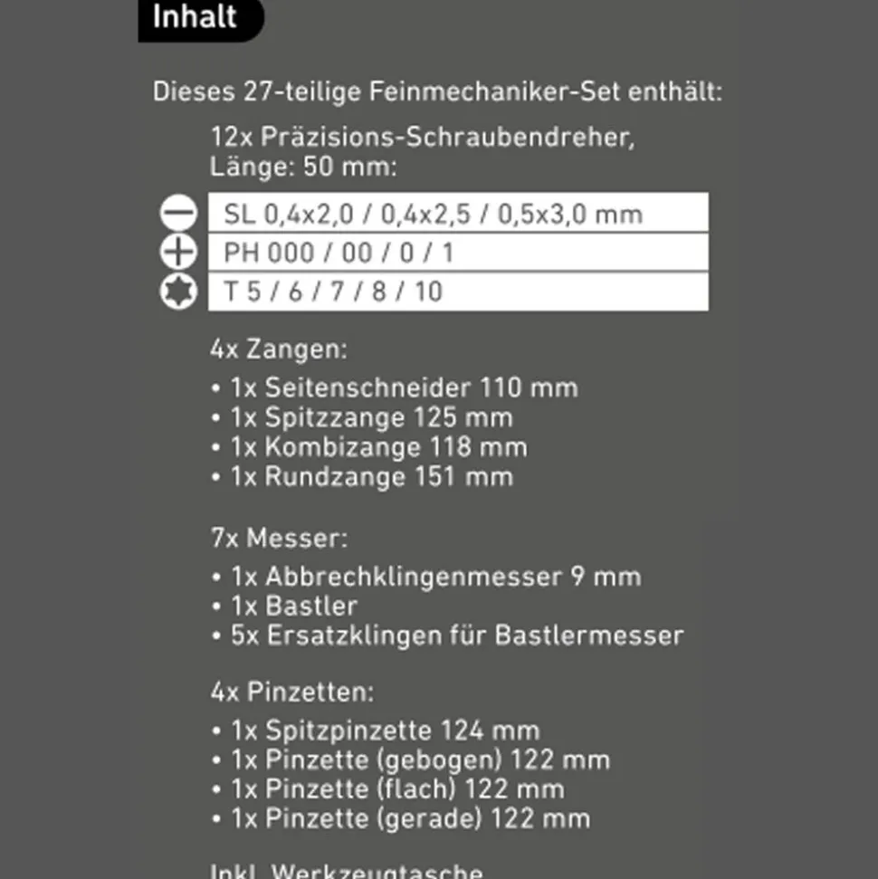 Feinmechaniker-Set mit 12 Präzisions-Schraubendreher, 27-teilig