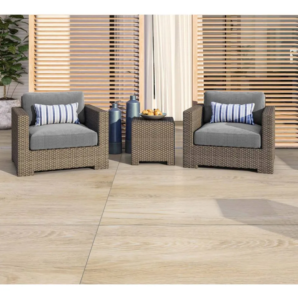 Feinsteinzeug 'Wood' braun-beige 45 x 90 x 2 cm