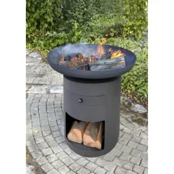 Feuerschale/Planchagrill 'Sioux' Stahl schwarz Ø 80 x 80 cm