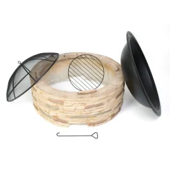Feuerstelle Steinoptik braun mit Abfanggitter Stahl 90 x 90 x 51 cm