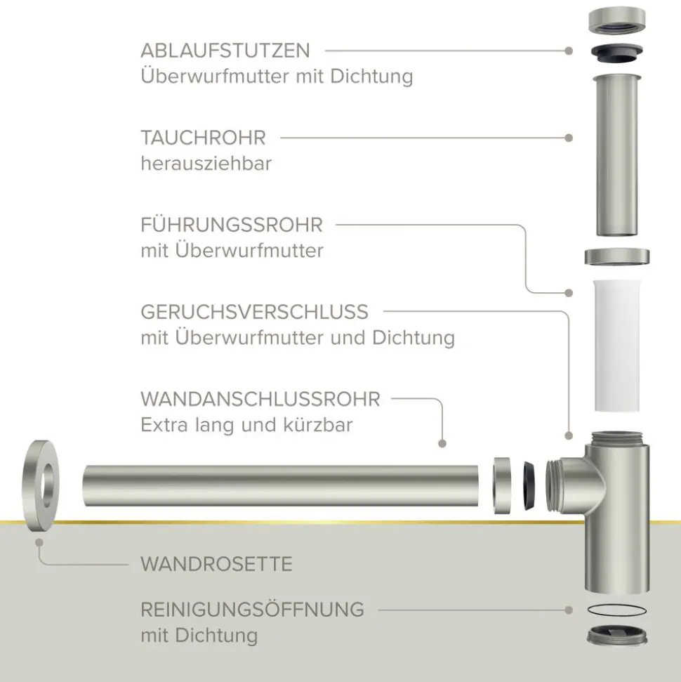 Flaschensiphon 'Juri' edelstahlfarben, 1 1/4" x Ø 32 mm