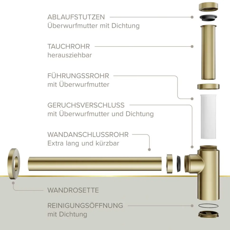 Flaschensiphon 'Juri' gold, 1 1/4" x Ø 32 mm