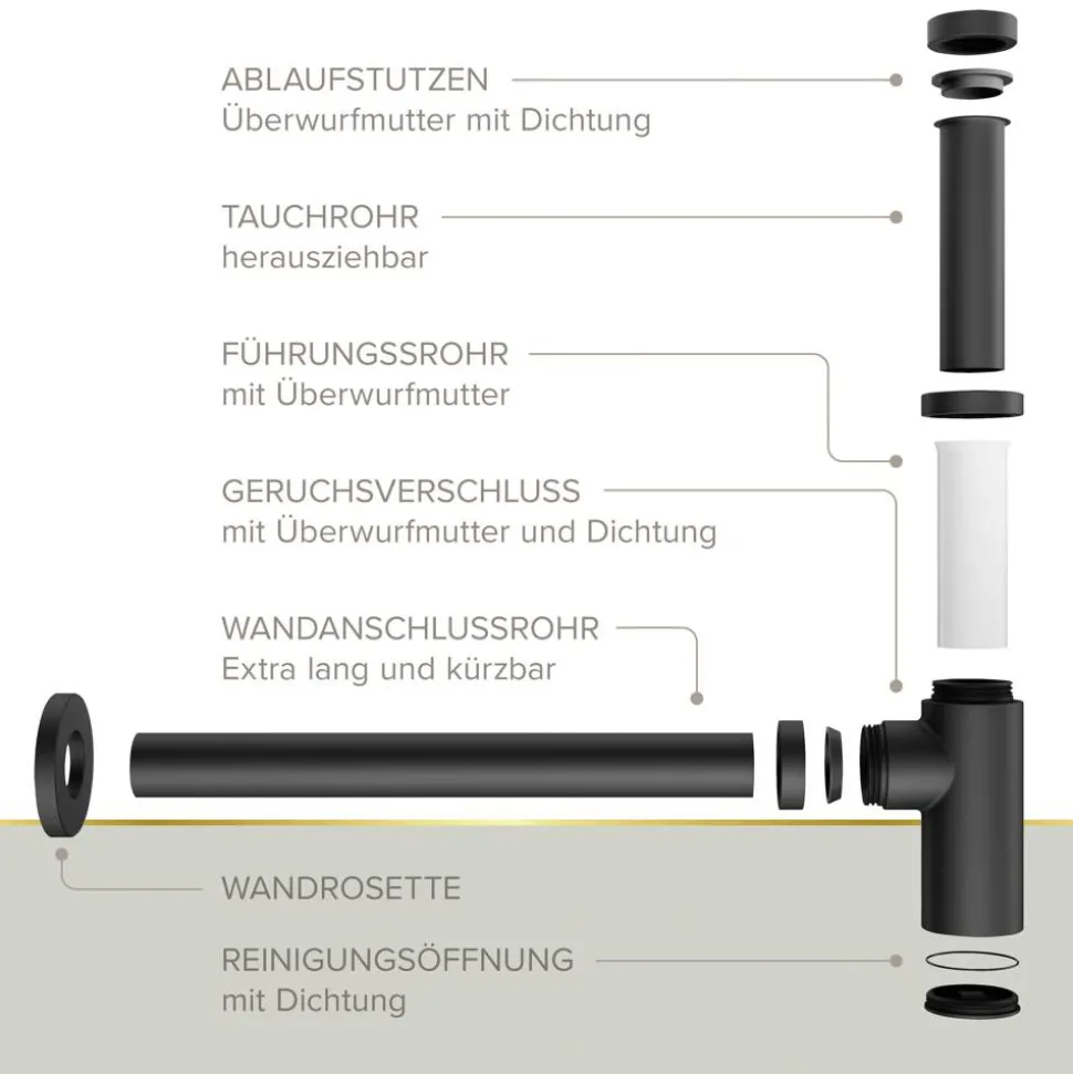 Flaschensiphon 'Juri' schwarz matt, 1 1/4" x Ø 32 mm