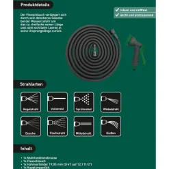 Flex-Gartenschlauch mit Multifunktionsbrause 10-30 m
