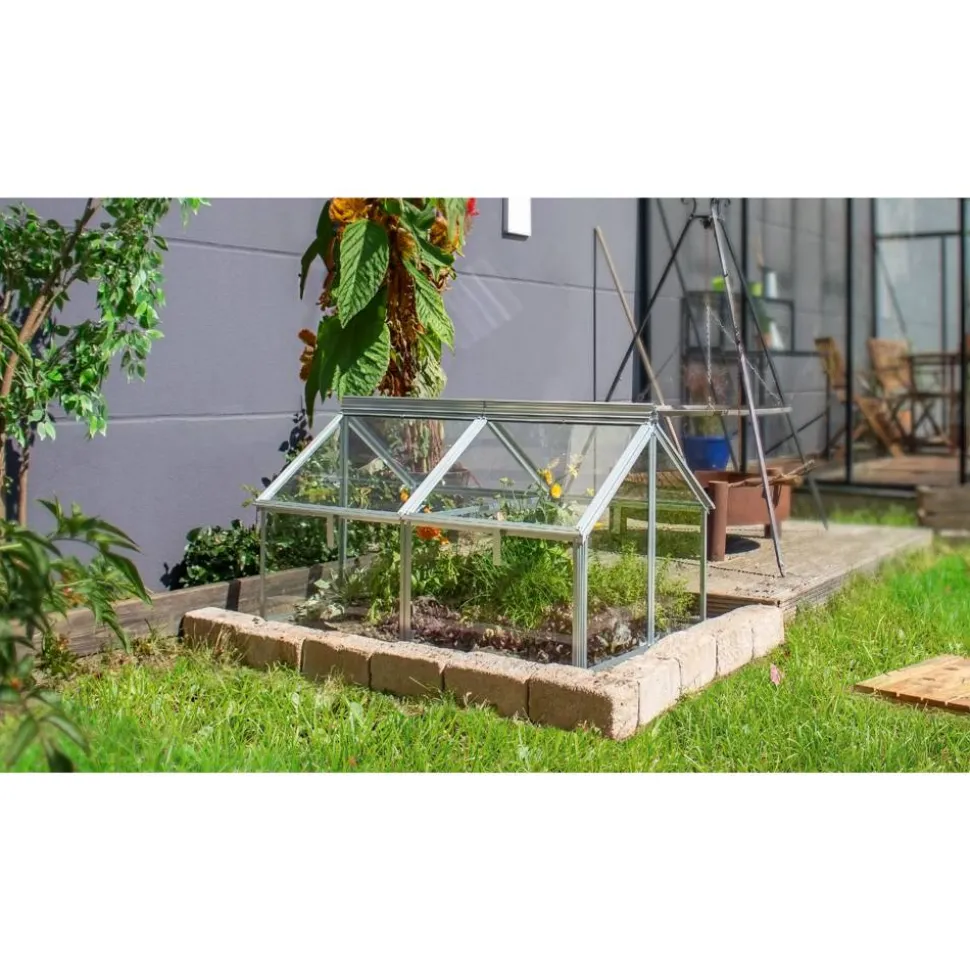 Frühbeet 'Gaia Jumbo' 83 x 119 cm mit 3 mm Sicherheitsglas aluminiumfarben