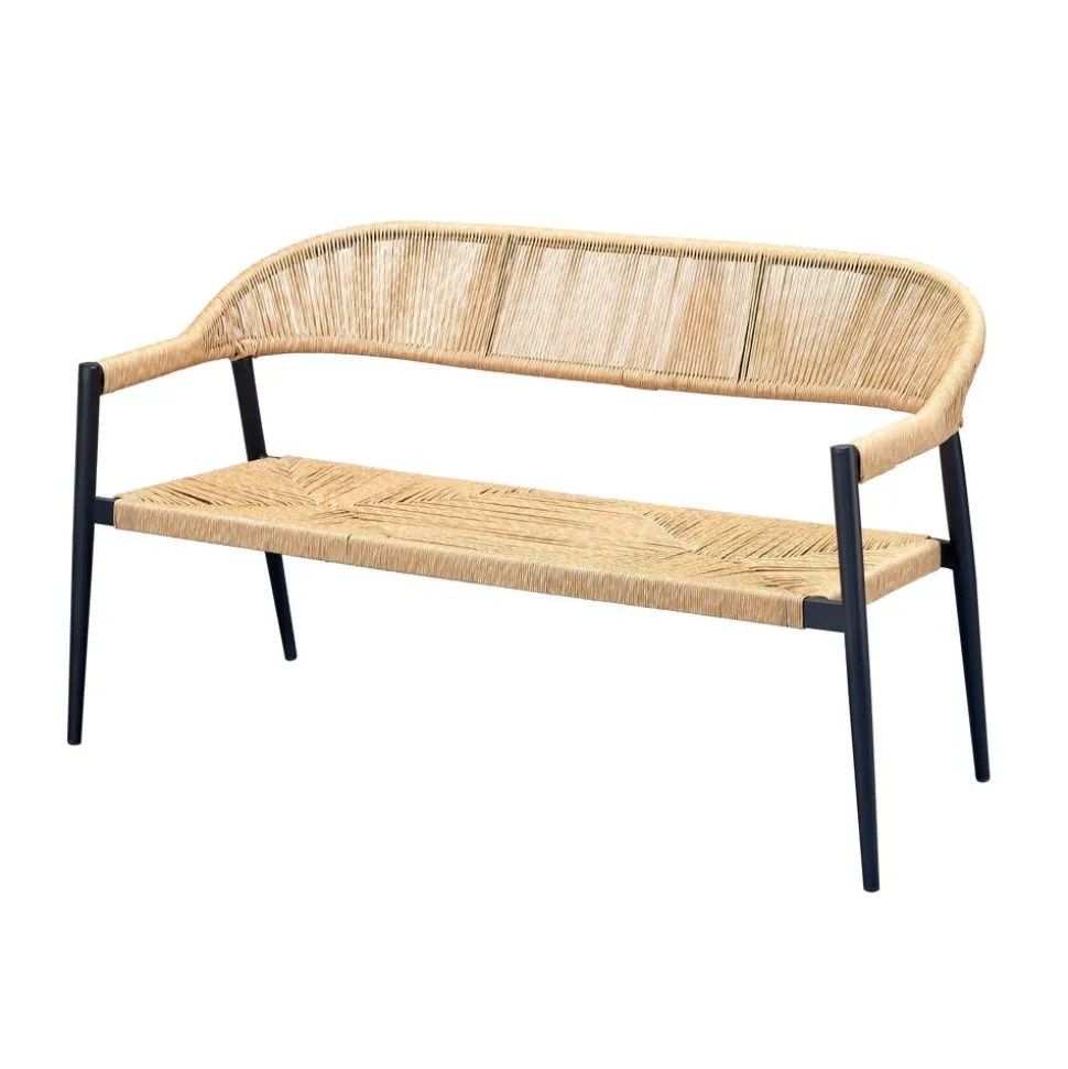 Gartenbank 'Toni' 3-Sitzer Aluminium hellbraun/schwarz 140 x 84 x 60 cm