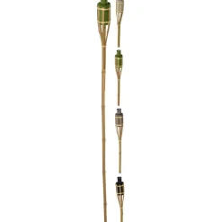 Gartenfackel Bambus 120 cm mit 4 verschieden farbigen Ölbehältern