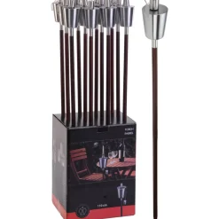 Gartenfackel Edelstahl silber 110 cm mit Holzstab