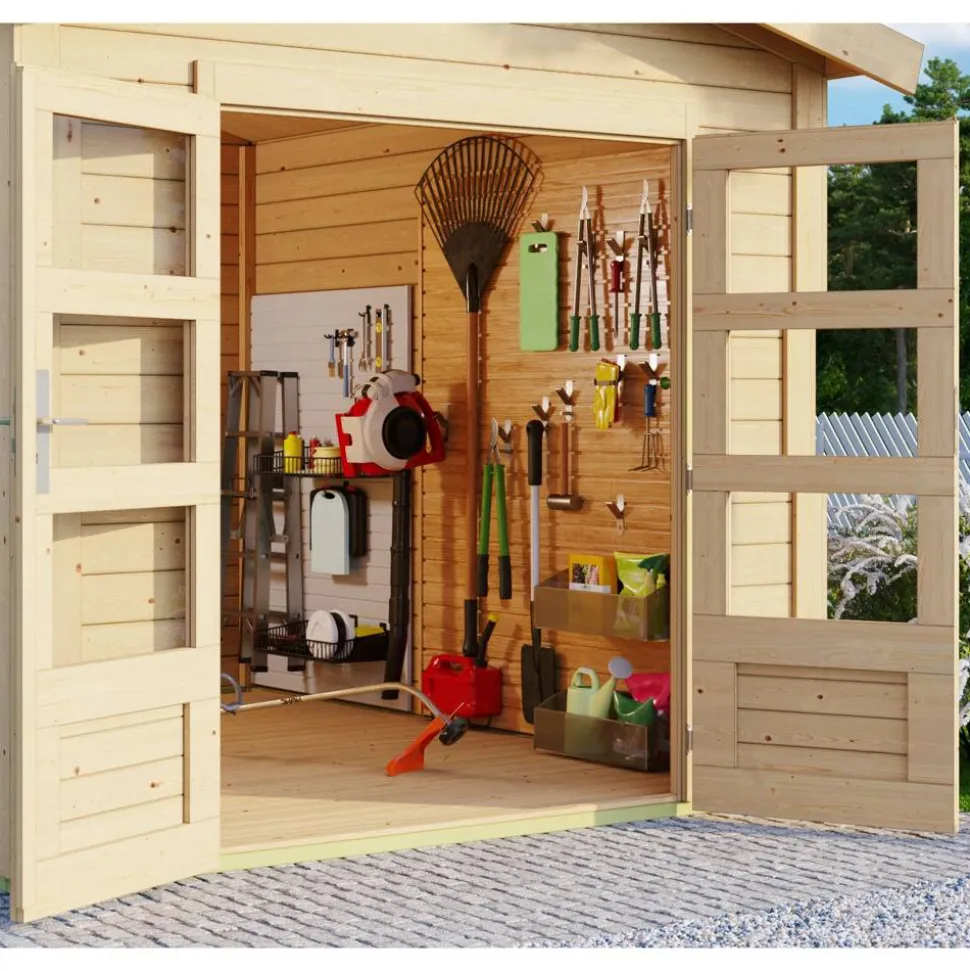 Gartenhaus 'Mylau 7' mit Anbaudach 600 x 304 x 250 cm naturfarben
