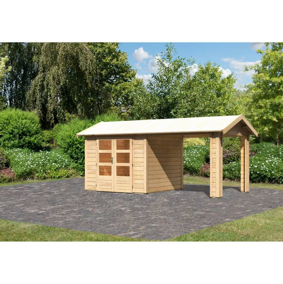 Gartenhaus 'Mylau 3' mit Anbaudach 480 x 244 x 242 cm naturfarben