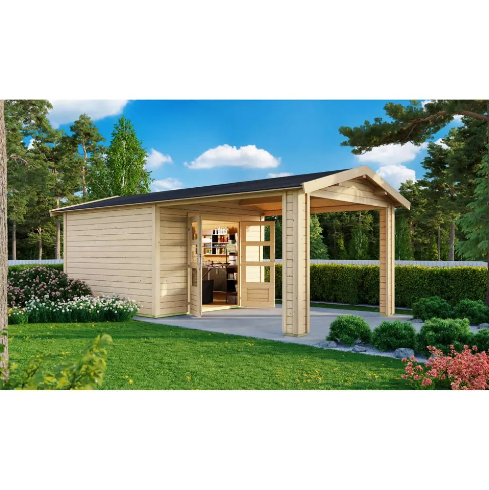 Gartenhaus 'Mylau 3' mit Anbaudach 480 x 244 x 242 cm naturfarben
