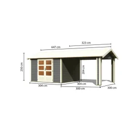 Gartenhaus 'Mylau 7' mit Anbaudach 600 x 304 x 250 cm terragrau