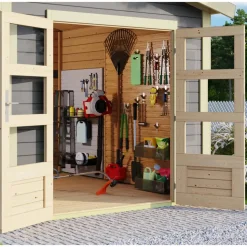 Gartenhaus 'Mylau 7' mit Anbaudach 600 x 304 x 250 cm terragrau