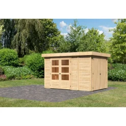 Gartenhaus-Set 'Betola 3' naturbelassen mit Anbauschrank 342 x 211 x 238 cm