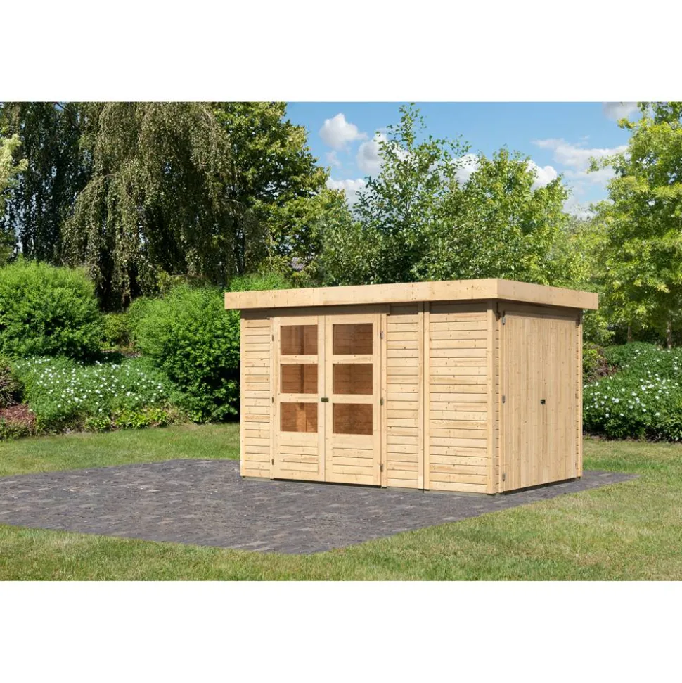 Gartenhaus-Set 'Betola 3' naturbelassen mit Anbauschrank 342 x 211 x 238 cm