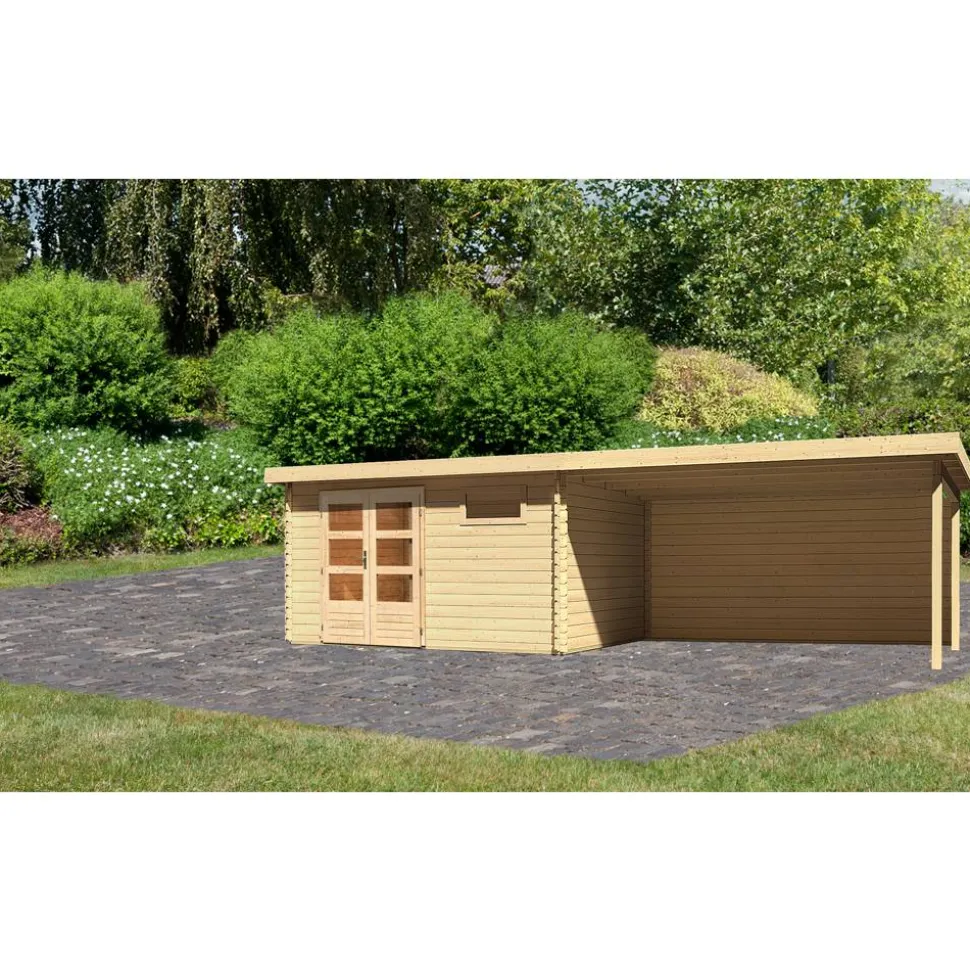Gartenhaus-Set 'Kastrup 8' naturbelassen mit Anbaudach und Rückwand 804 x 220 x 333 cm