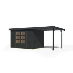 Gartenhaus-Set 'Komet 4 C' Fichtenholz anthrazit / anthrazit mit Anbaudach 2,35 m breit 514,5 x 209 x 213,5 cm