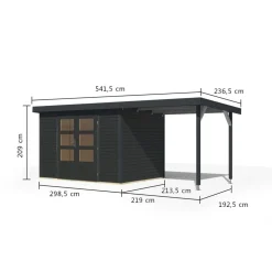 Gartenhaus-Set 'Komet 4 C' Fichtenholz anthrazit / anthrazit mit Anbaudach 2,35 m breit 514,5 x 209 x 213,5 cm