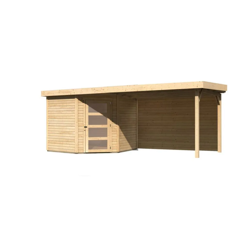 Gartenhaus-Set 'Krähendorf 5' naturbelassen mit Anbaudach und Rückwand 529,5 x 218 x 262 cm