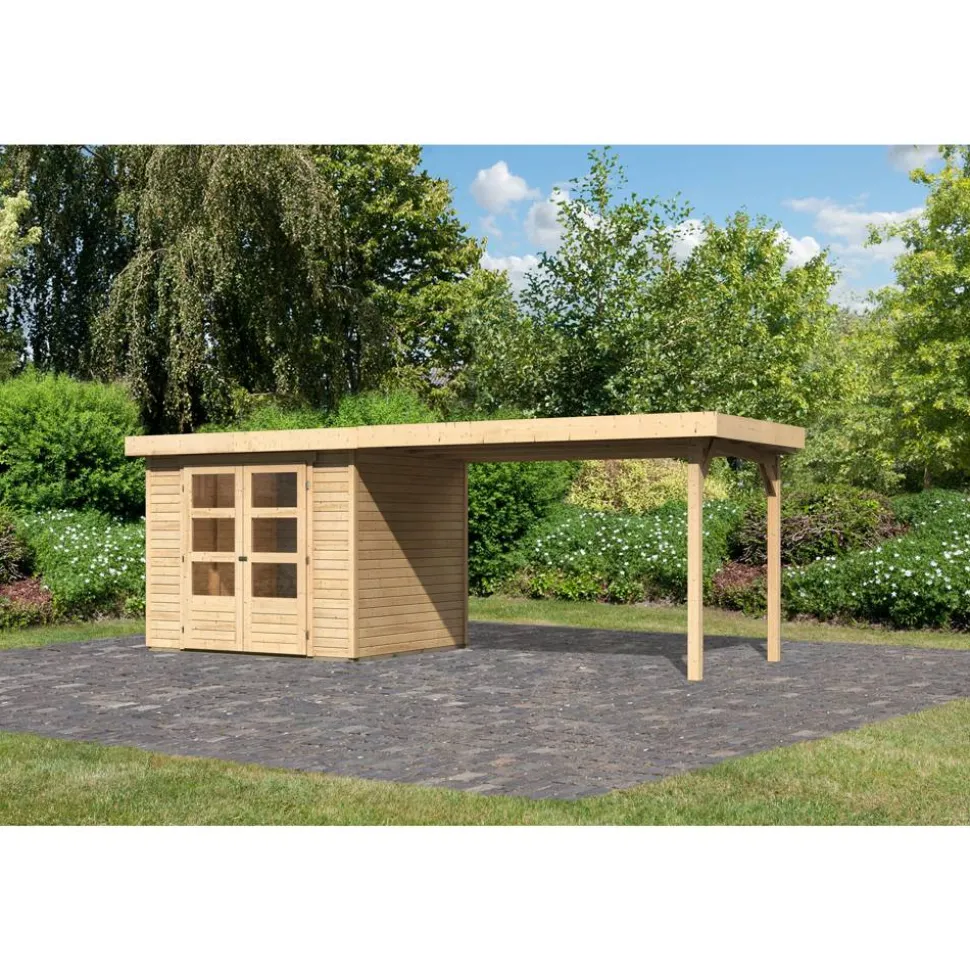Gartenhaus-Set 'Raskola 3' naturbelassen mit Anbaudach 528,5 x 211 x 238 cm